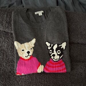 J. Crew Gray Sweater with Pink and Cream Dog Design